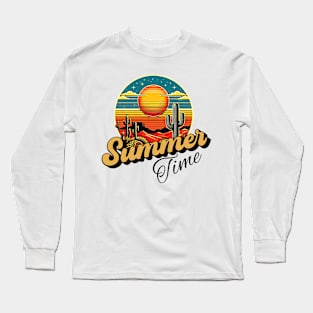 Summer time, sunset retro and cactus design for bright colors Long Sleeve T-Shirt